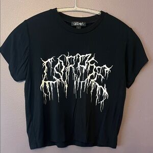 Dolls Kill Widow Black Graphic Cropped Tee with White Print Size Large